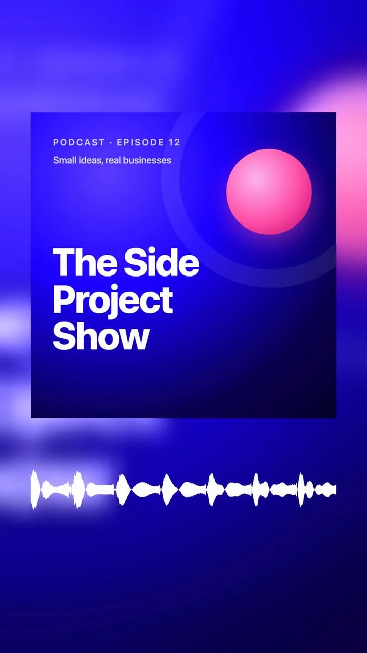 Vertical video with a podcast cover and a moving waveform