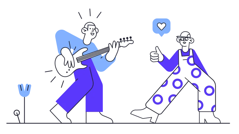 Illustration of a guy giving an exclusive performance to another guy