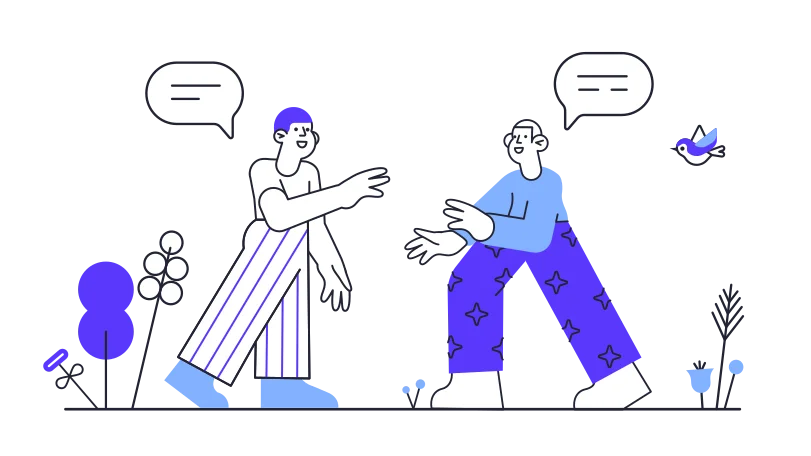Illustration of 2 people communicating with each other on a forum
