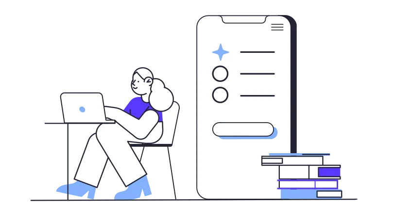 Illustration of a girl looking at online groups on Facebook