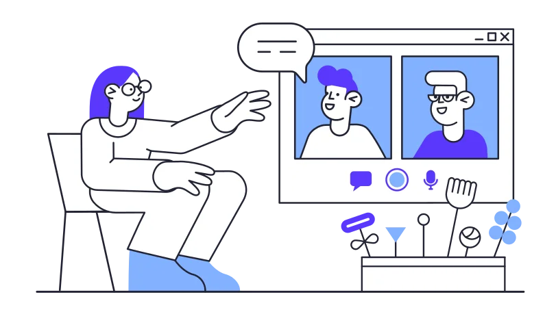 Illustration of a group meeting up to talk about podcasting
