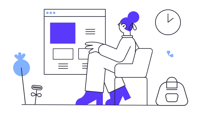 Illustration of girl browsing a new website on her computer