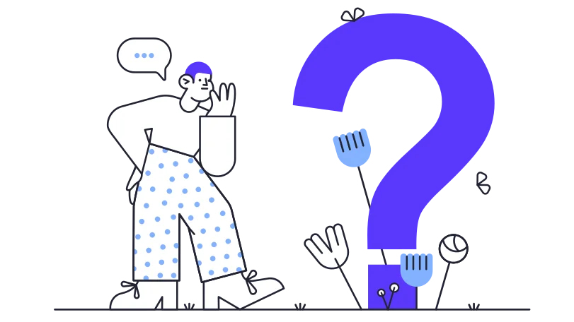 Illustration of a guy with a big question mark because he has a question