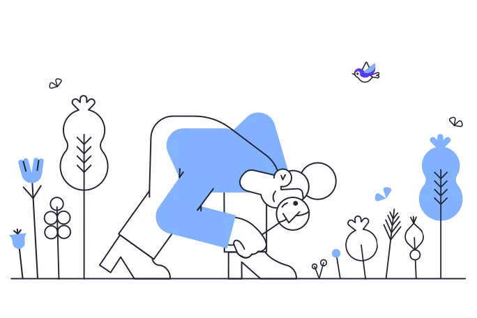 Illustration of a girl searching for something in the grass with her magnifying glass