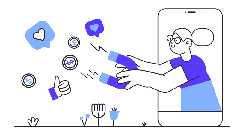 Illustration of girl attracting likes and shares on social media
