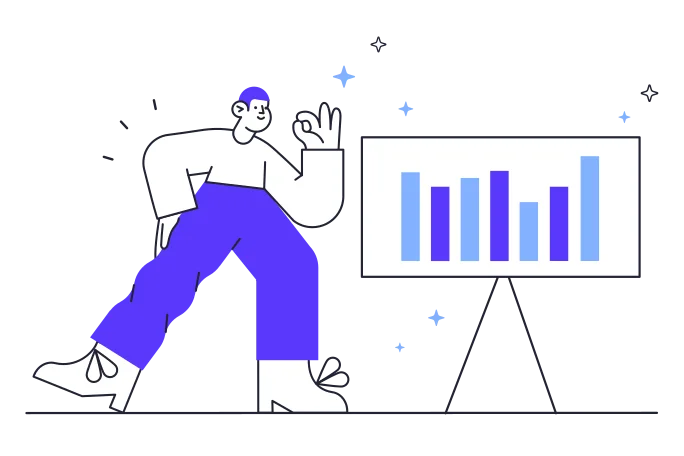 Illustration of a guy checking stats of paid advertising