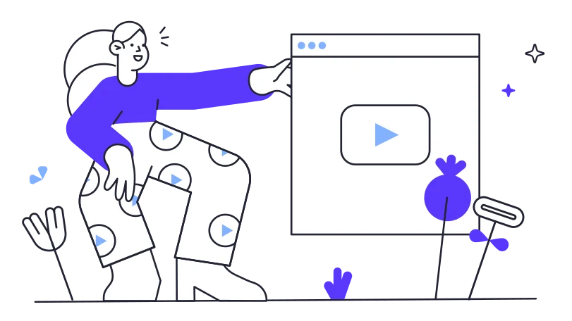 Illustration of girl creating videos for podcast
