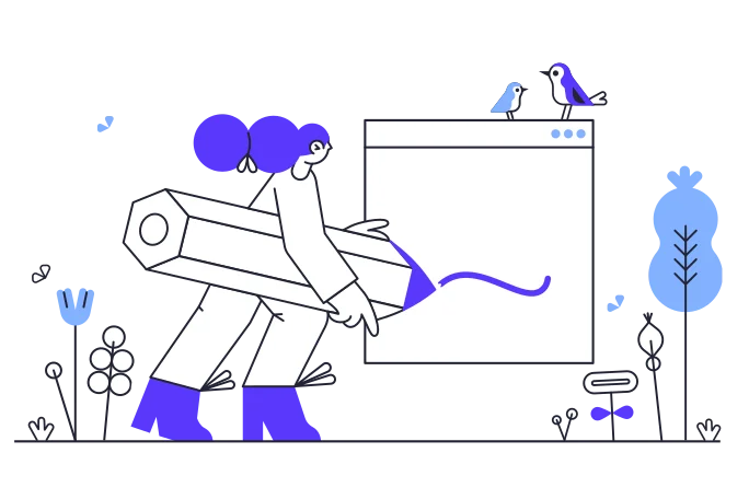 Illustration of girl designing her webpage