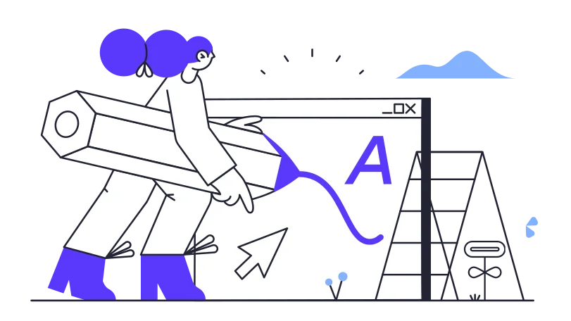 Illustration of a girl writing text on a board