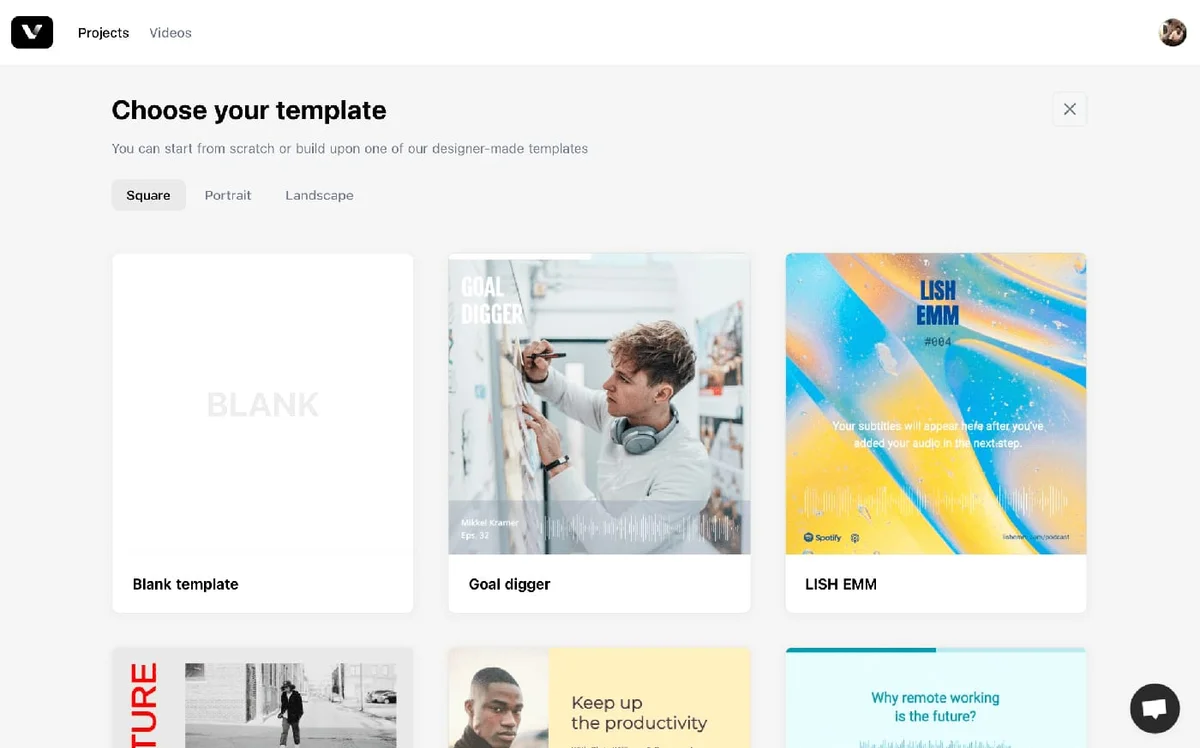 Template selector screenshot
